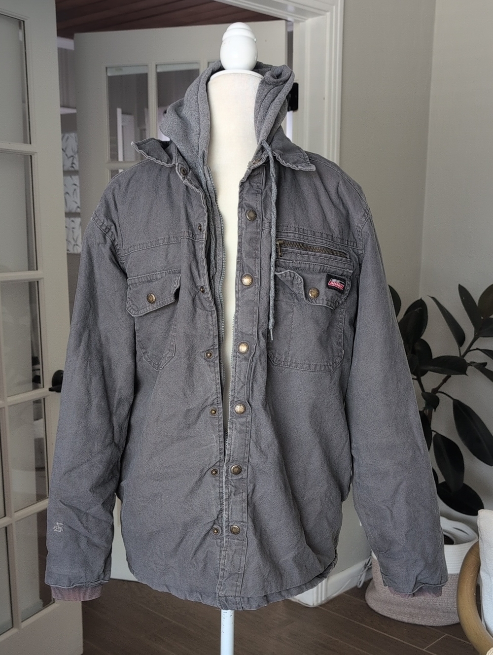 Vintage Y2K Dickies Gray Mens Hooded Jacket Medium